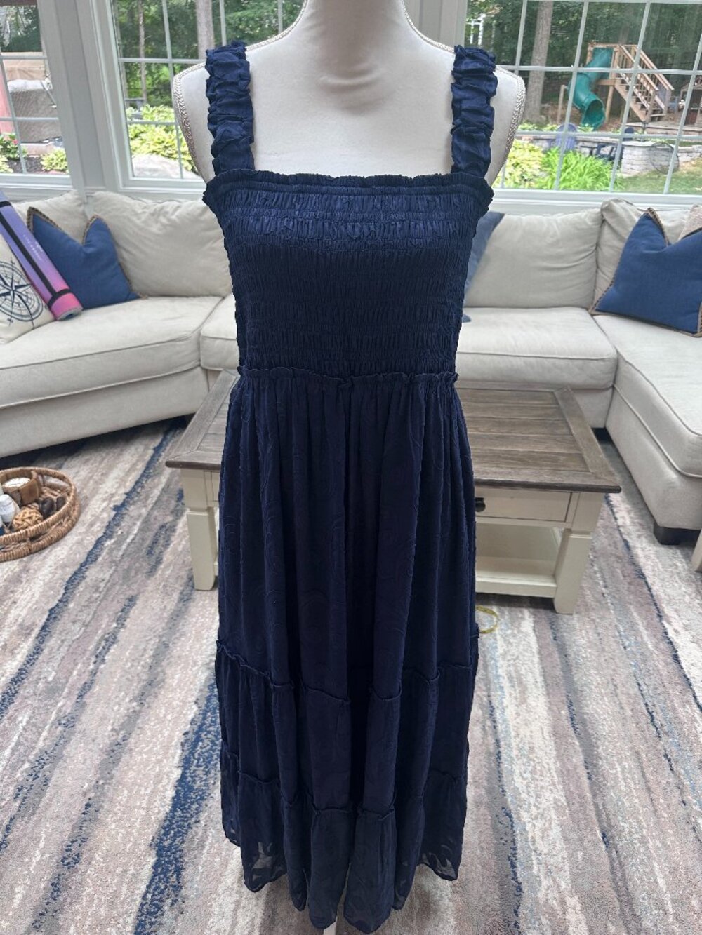 NWT's Lilly Pulitzer Hadly Smocked Maxi dress in True Blue Poly Crepe Swirl XL